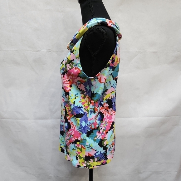 Rafaella Floral Oversized Collar 100% Cotton Pull Over Top Blue Pink Size M - Picture 5 of 7